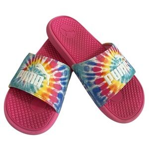 PUMA Tie Dye Rainbow Slides Sandals, Size 4/35.5